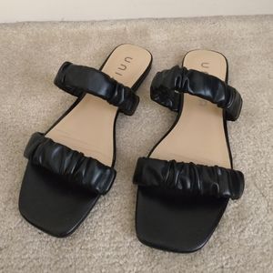 Unisa Black Scrunchie Double Strapped Slides